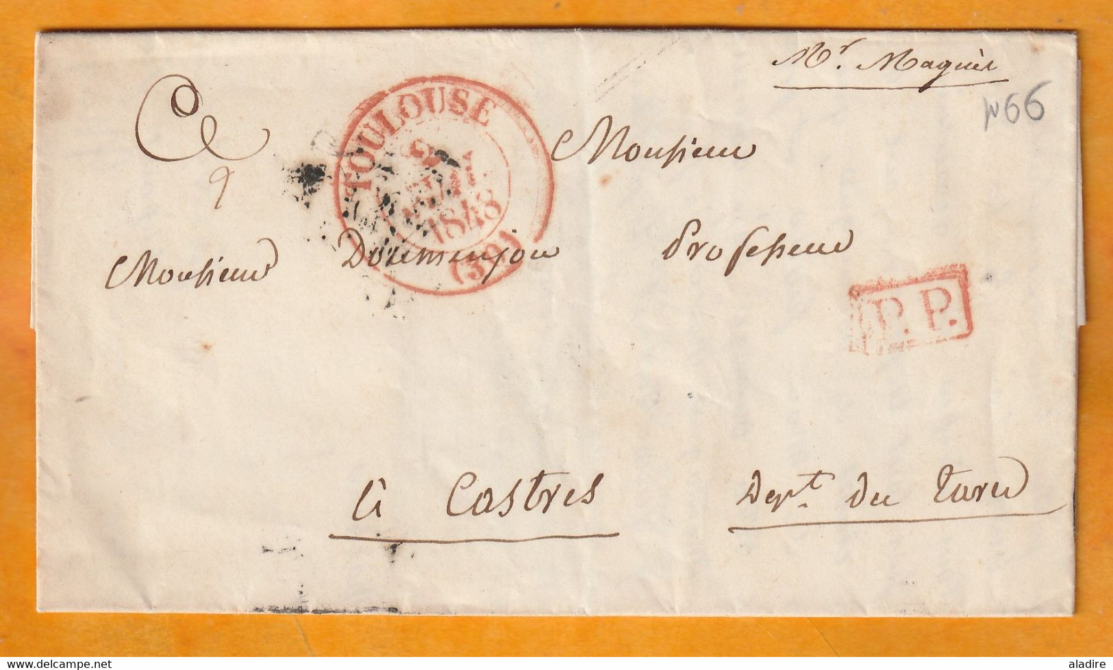 1848 - Lettre Pliée Avec Correspondance Savante De Toulouse Vers Castres En Port Payé PP - Cad Arrivée - 1801-1848: Precursors XIX