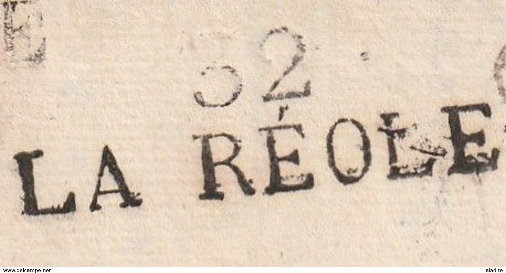 1824 - Marque Postale 32 LA REOLE Sur Lettre Pliée Avec Corresp De 2 P Vers NICE, Piémont Sardaigne - Taxe 18 - 1801-1848: Vorläufer XIX