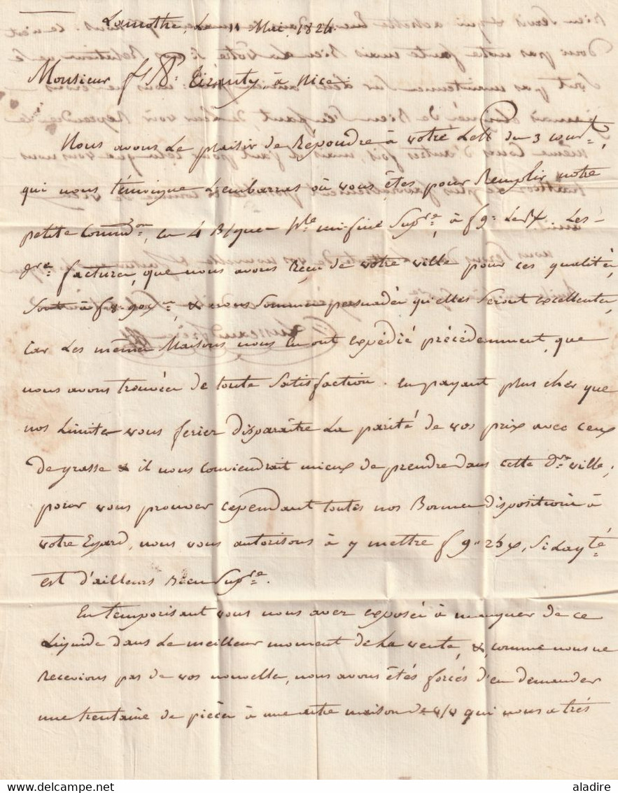 1824 - Marque Postale 32 LA REOLE sur lettre pliée avec corresp de 2 p vers NICE, Piémont Sardaigne - taxe 18