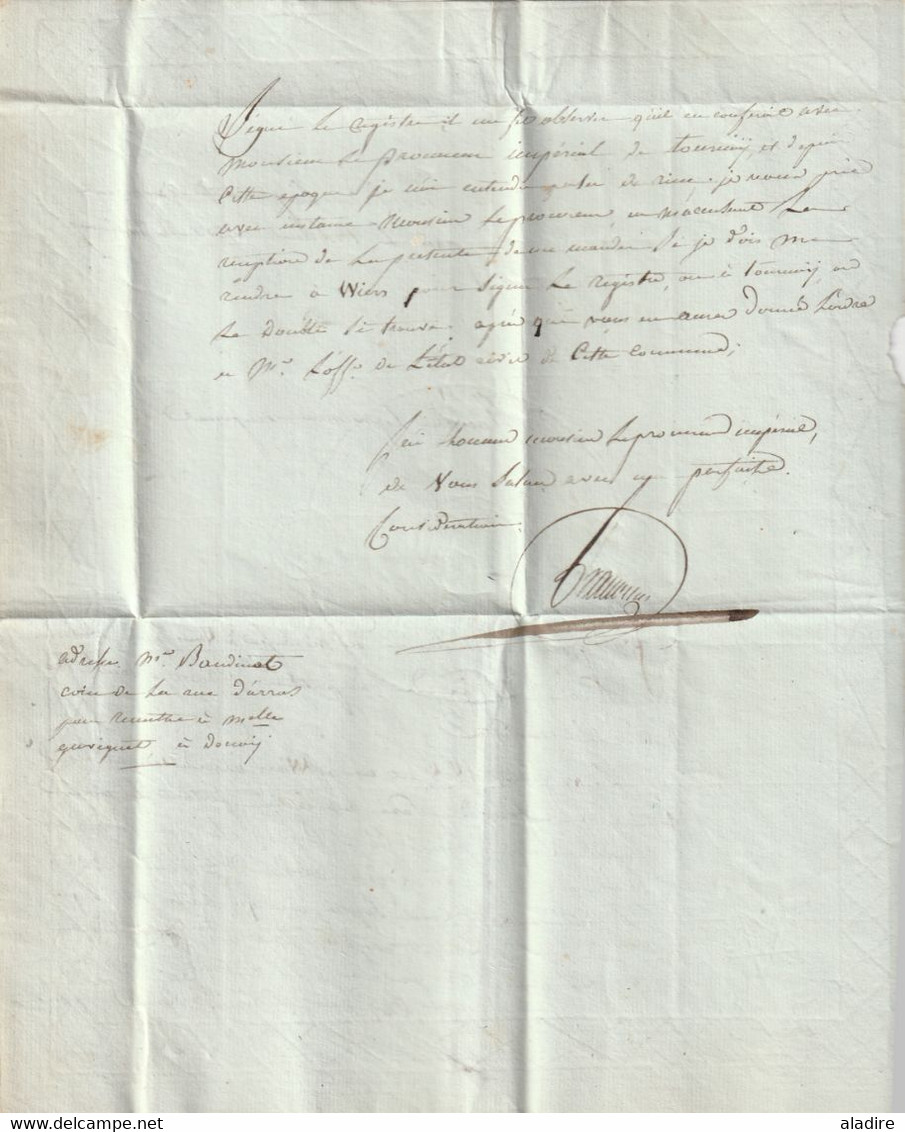 1813 - Marque Postale P37P DOUAY sur lettre pliée avec corresp de 2 p  vers TOURNAY, Tournai, dept conquis, auj Belgique