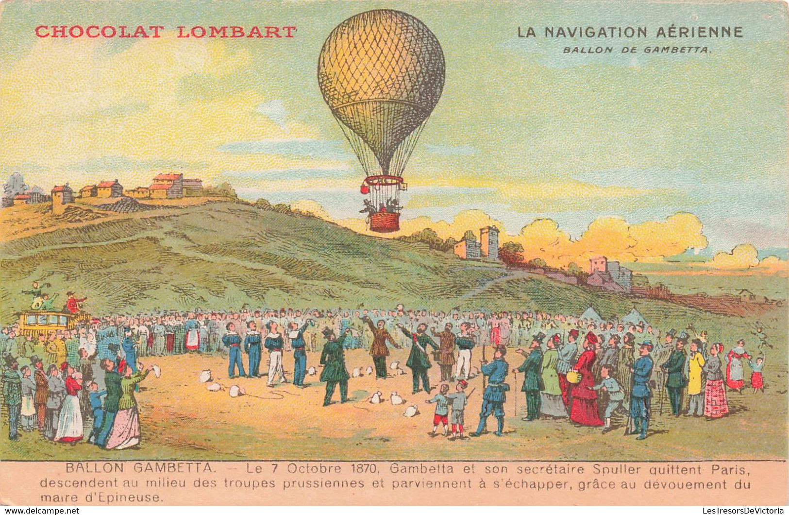 CPA La Navigation Aerienne - Ballon De Gambetta - Publicité Chocolat Lombart - Luchtballon