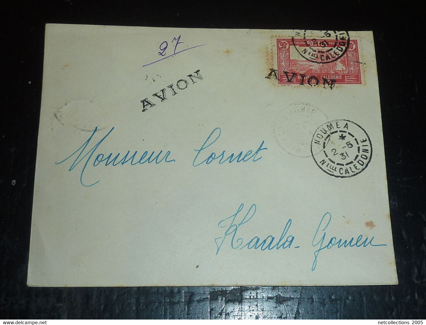 LETTRE DE NOUVELLE CALEDONIE ET DEPENDANCES N°153 SURCHARGE " AVION " 1931 De NOUMEA à KAALA-GOMEN ENVELOPPE PLI (DOC-F) - Cartas & Documentos