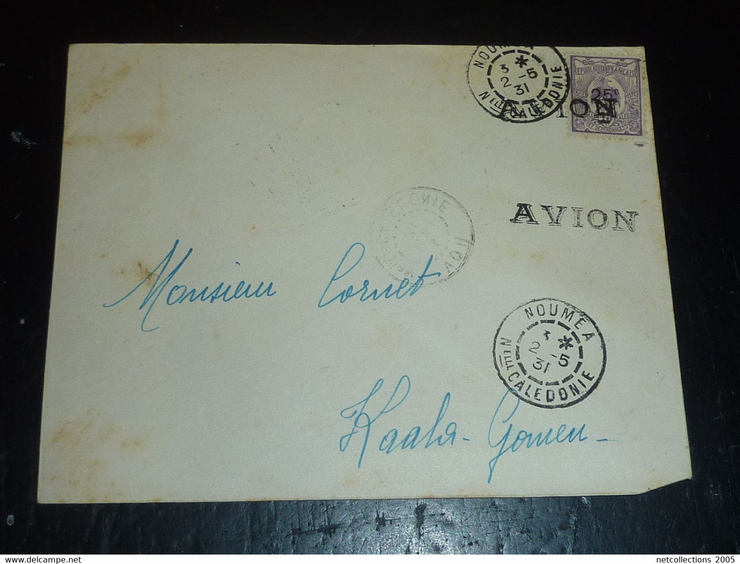 LETTRE DE NOUVELLE CALEDONIE ET DEPENDANCES N°127 SURCHARGE " AVION " 1931 De NOUMEA à KAALA-GOMEN - ENVELOPPE (DOC-F) - Brieven En Documenten