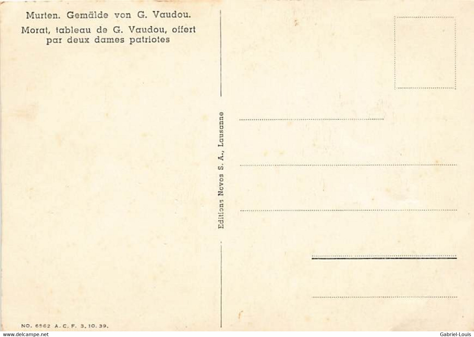 Murten Gemälde Von G. Vaudou Morat Tableau Offert Par Deux Dames Patriotes   (15 X10 Cm) - Morat