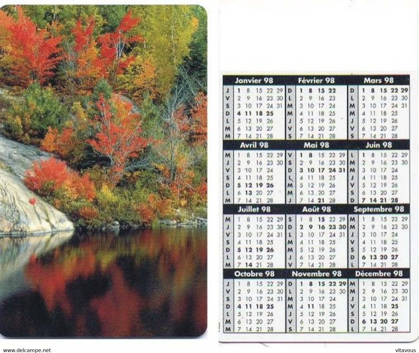 Automne Bois  Carte Calendrier 1998 France  Calendar - Andere & Zonder Classificatie