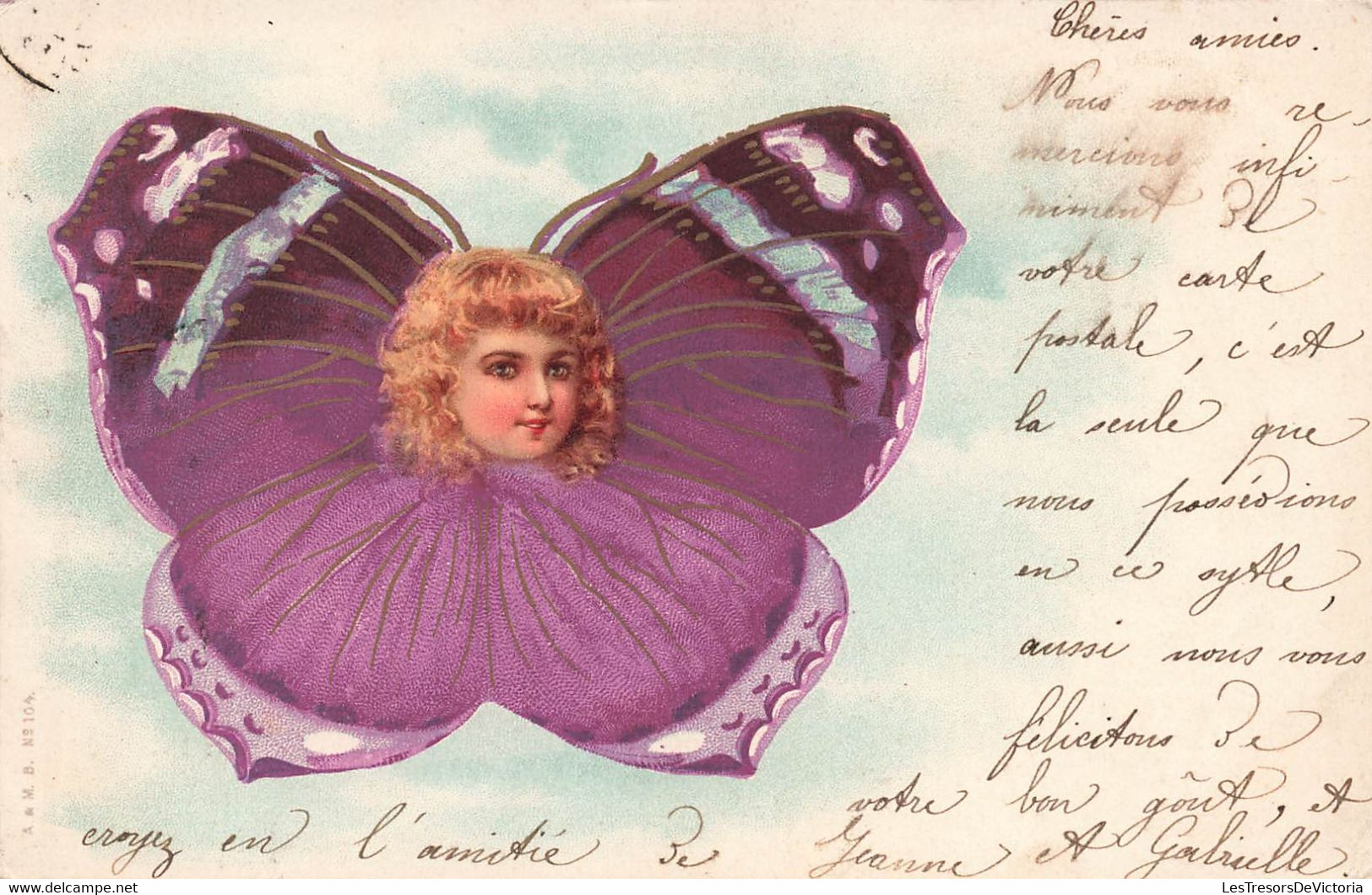 CPA Fantaisie - Jeune Fille Papillon - Joli Papillon Aux Ailes Mauves - Oblitéré En 1903 - Frauen