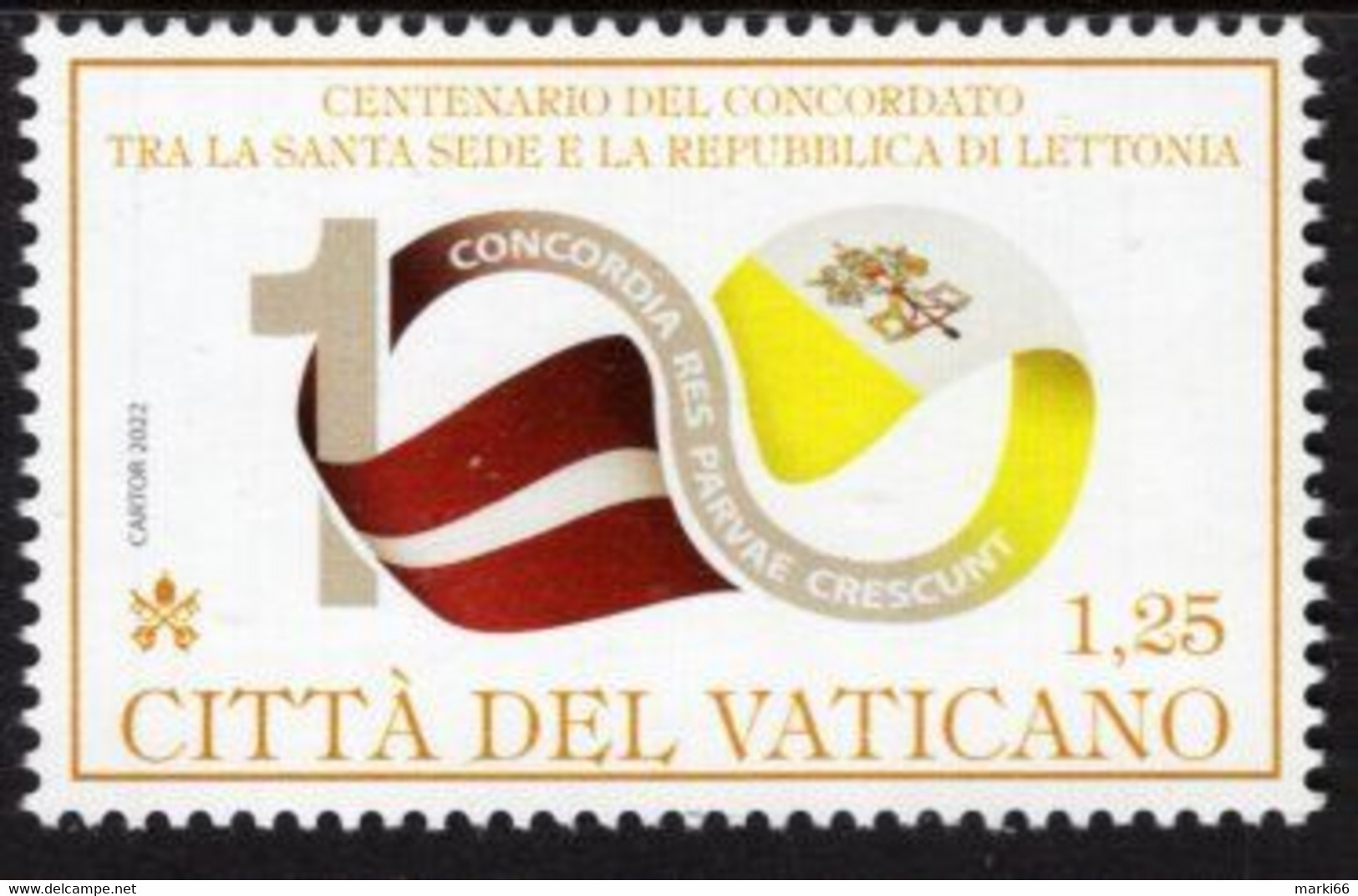 Vatican - 2022 - Centenary Of Concordat With Latvia - Mint Stamp - Nuovi