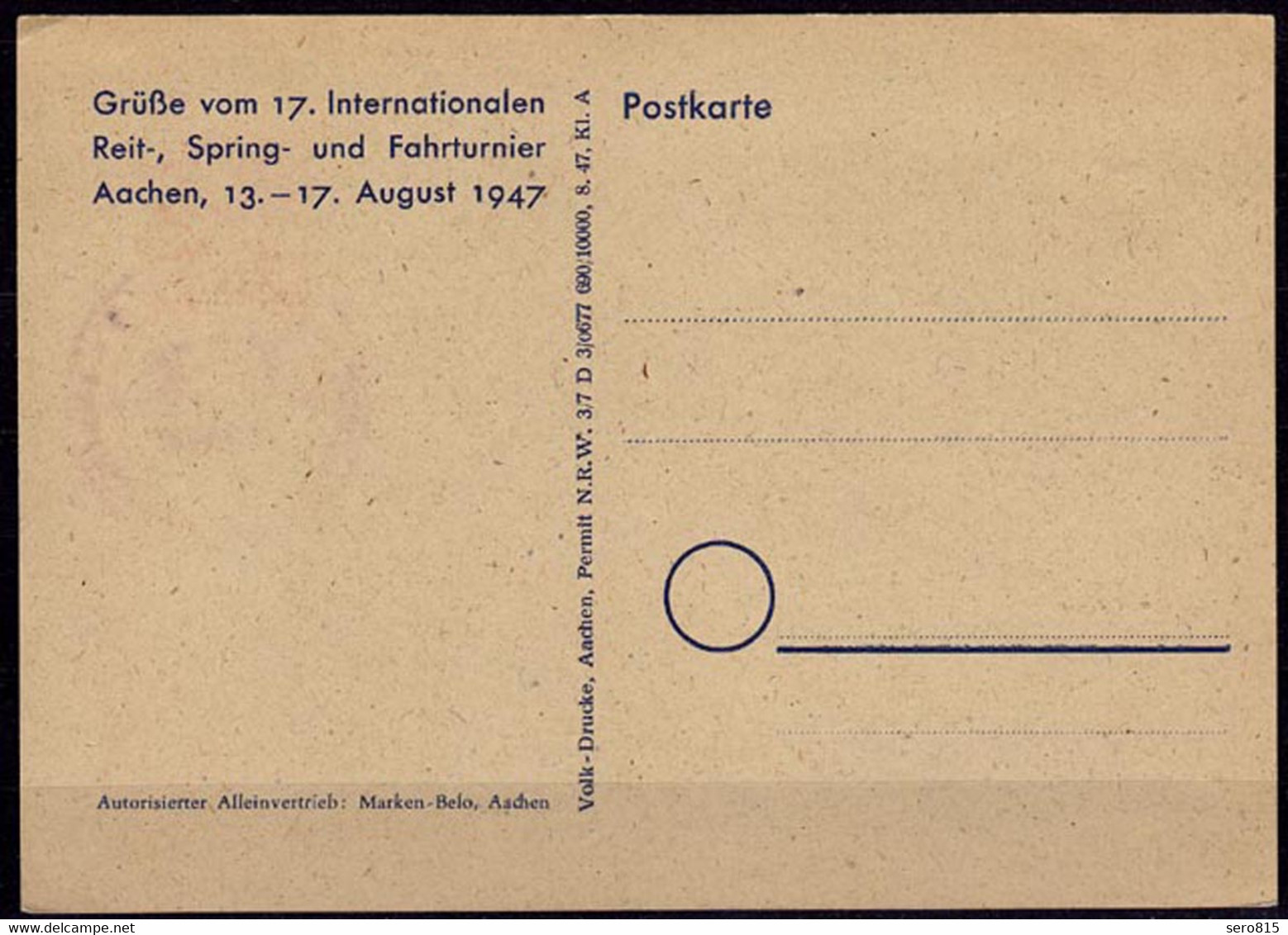 Aachen 17.Internationales Reit-Spring- Fahrturnier 17-8-1947 SST Pferde - Otros & Sin Clasificación