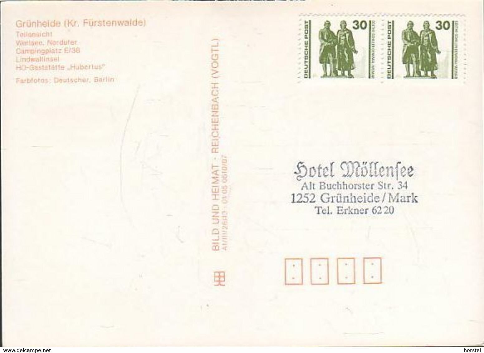 D-15537 Grünheide - HO-Gaststätte "Hubertus" - Campingplatz E/38 - Nice Stamp - Grünheide