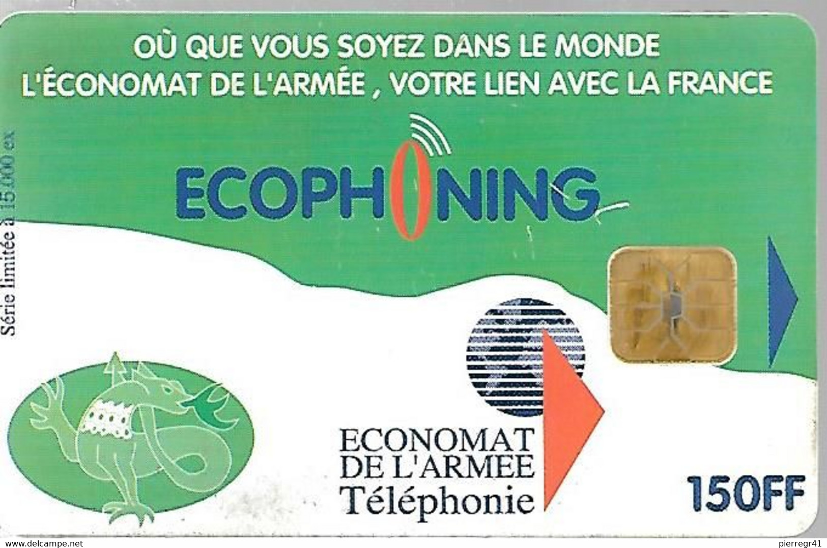 CARTE-PUCE-MILITAIRE- ECOPHONING-SFOR 10-150FF-V°ARMEE De TERRE-15000Ex-VERTE-BE - -  Schede Ad Uso Militare