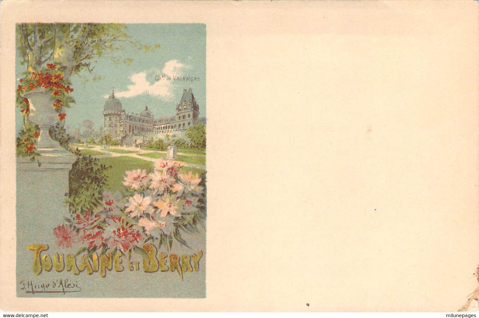 Belle Illustration D'Hugo D'Alési Pour Les Beautés De La Touraine Et Du Berry Chateau De Valençay Carte Pionnière - D'Alési, Hugo