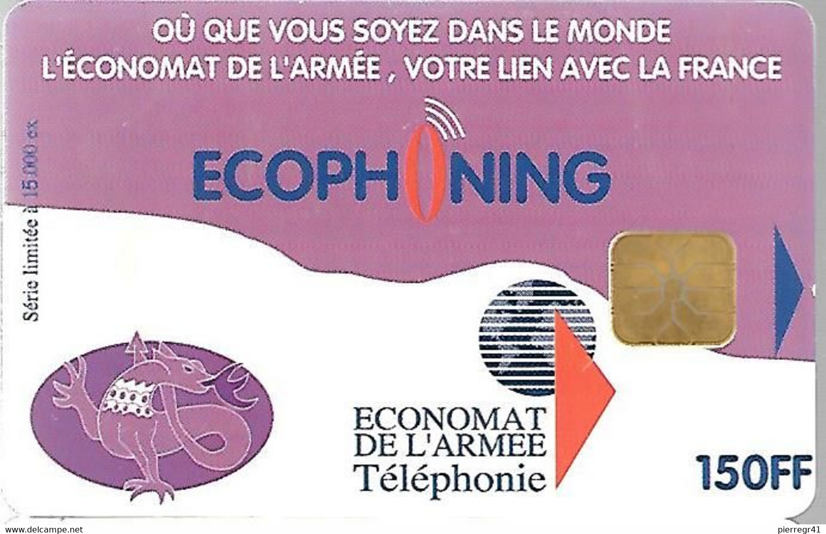 CARTE-PUCE-MILITAIRE- ECOPHONING-SFOR 11-150FF-V°ARMEE De TERRE-15000Ex-VIOLETTE-BE - - Military Phonecards
