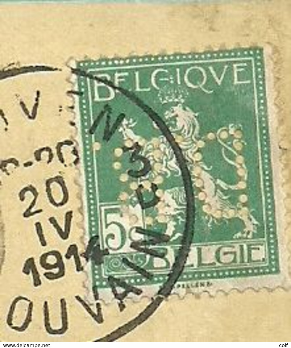 108 Op Kaart Stempel LEUVEN 3D Met Firmaperforatie (perfin) "D.B." Van DYLE & BACALAN / ATELIERS DE LA DYLE - 1909-34