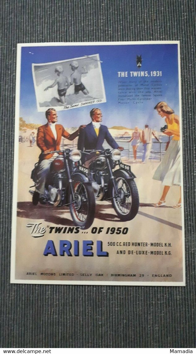 CARTE POSTALE PUBLICITE MOTO ANCIENNE OLD MOTORCYCLE ARIEL - Motos