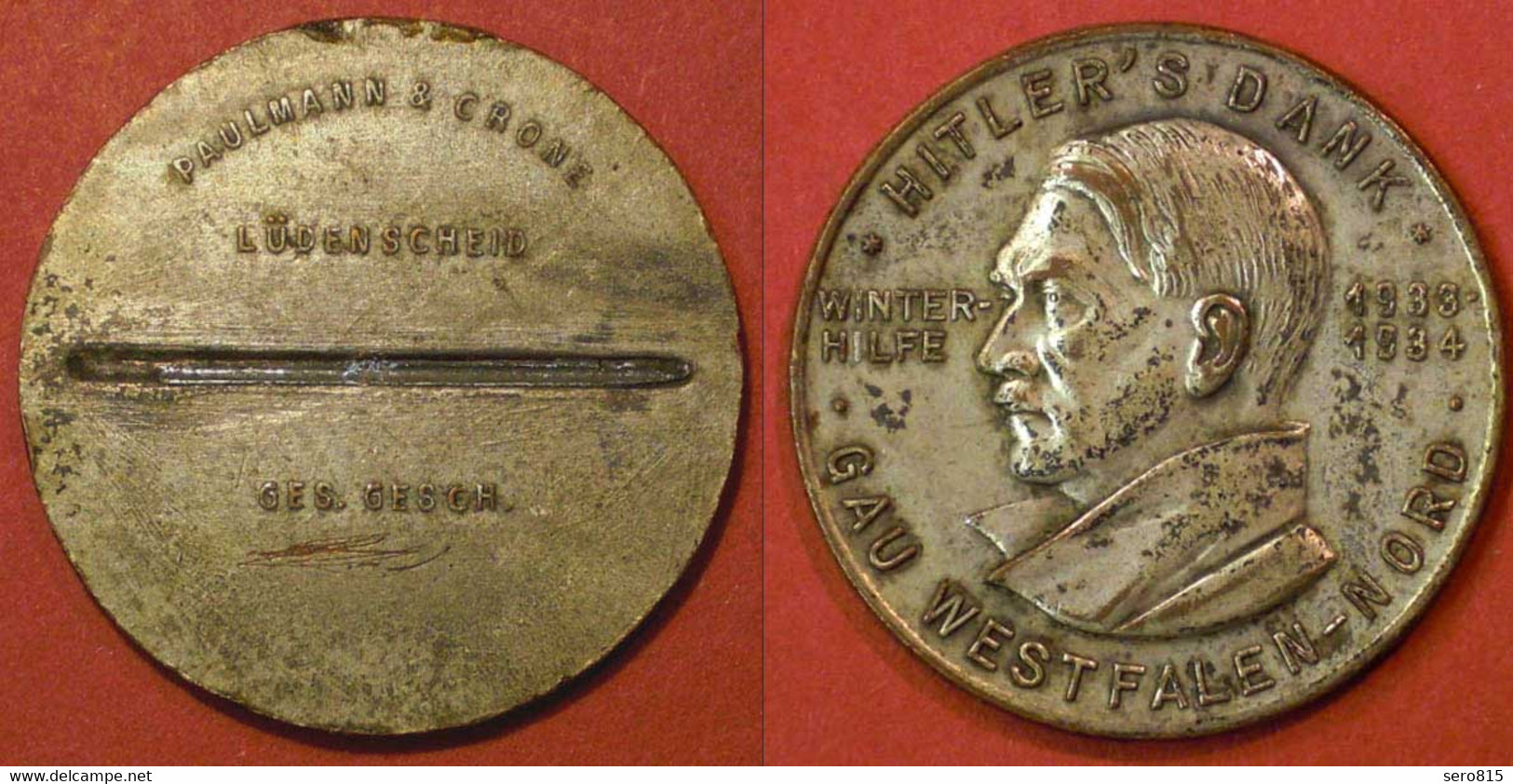 Winterhilfe Medaille 1933/4 Hitlers Dank Gau Westfalen Nord Lüdenscheid    (3834 - Sin Clasificación