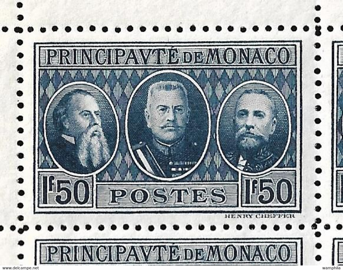 Monaco N°111** à 113** les 3 feuilles avec  variété papiers Filigranés BFK RIVES. Cote + 1500€