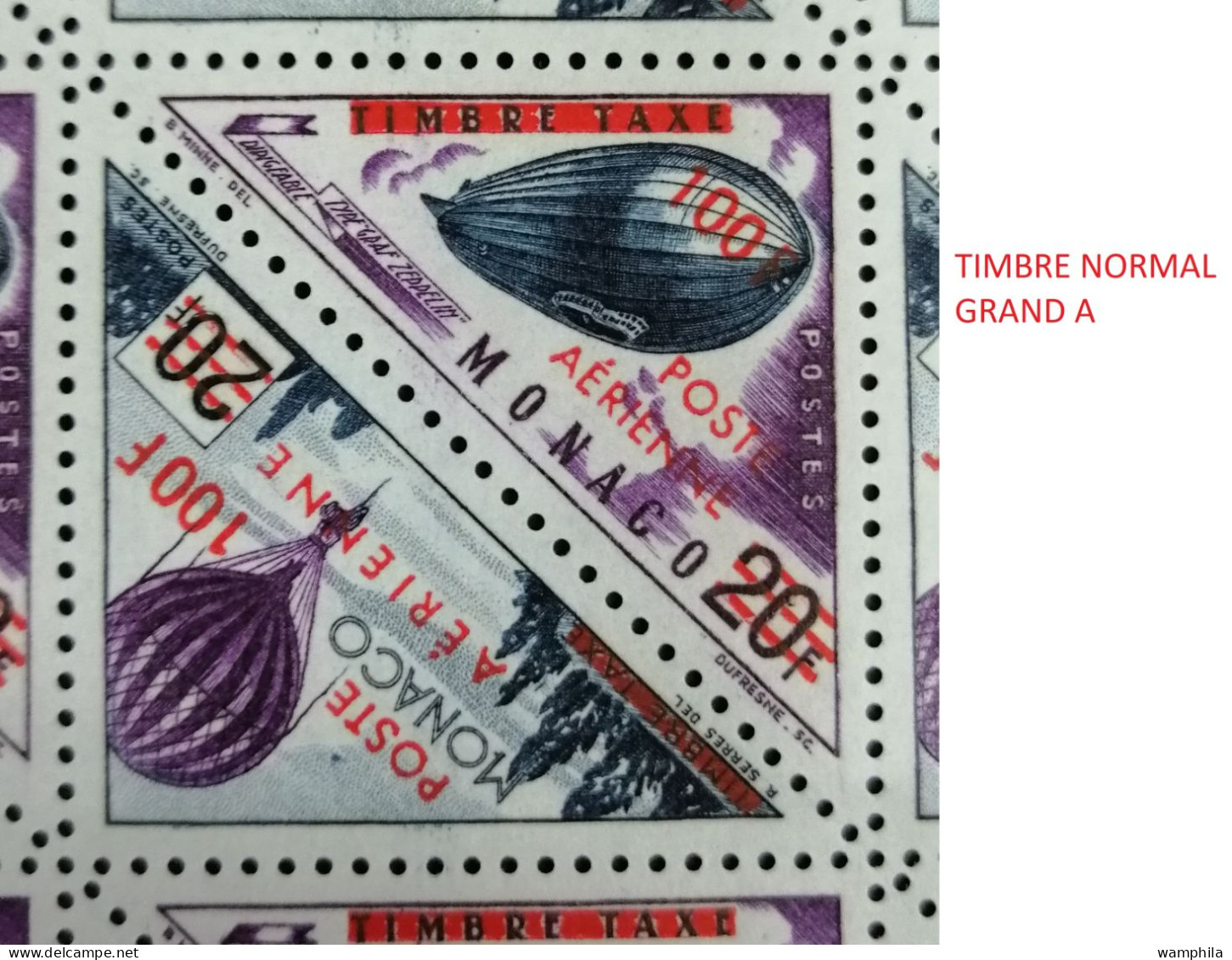 Monaco poste aérienne N°61/62** en feuille avec variétés du petit A à AERIENNE. Cote 837€.