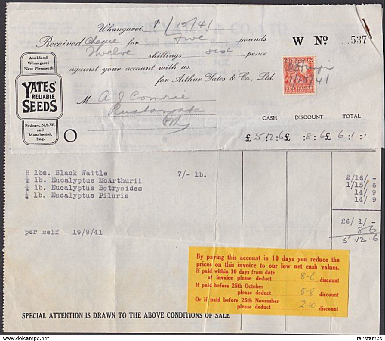 NEW ZEALAND WWII RECEIPT 1935 2d MAORI WHARE ISSUE DATED 1941 - Brieven En Documenten