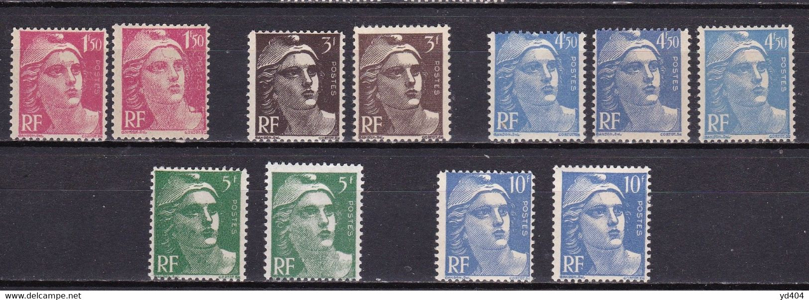 FR7118 - FRANCE – 1945-47 – MARIANNE OF GANDON – VARIETIES - Y&T # 712→723 MNH - Unused Stamps
