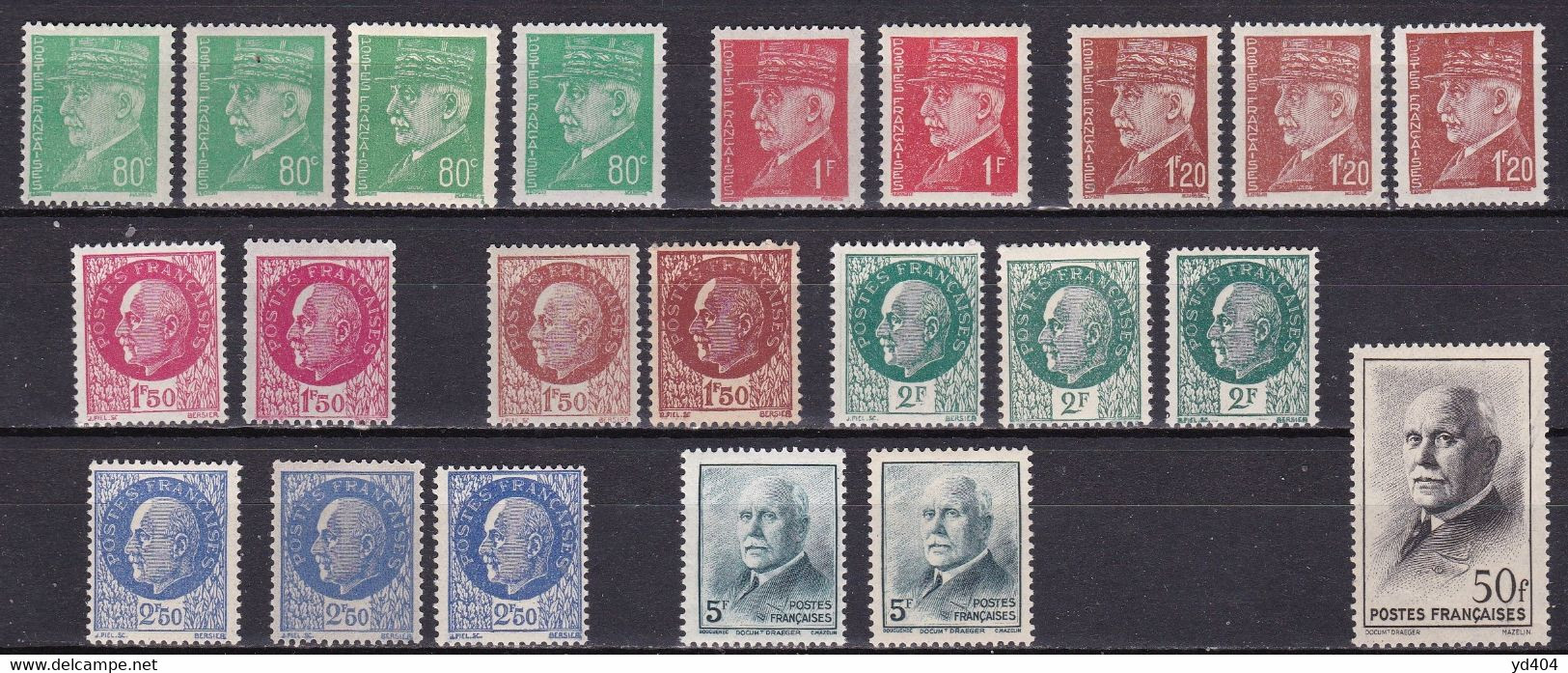 FR7088 - FRANCE – 1941-42 – TYPE PETAIN – VARIETIES - Y&T # 505→525 MNH - Unused Stamps