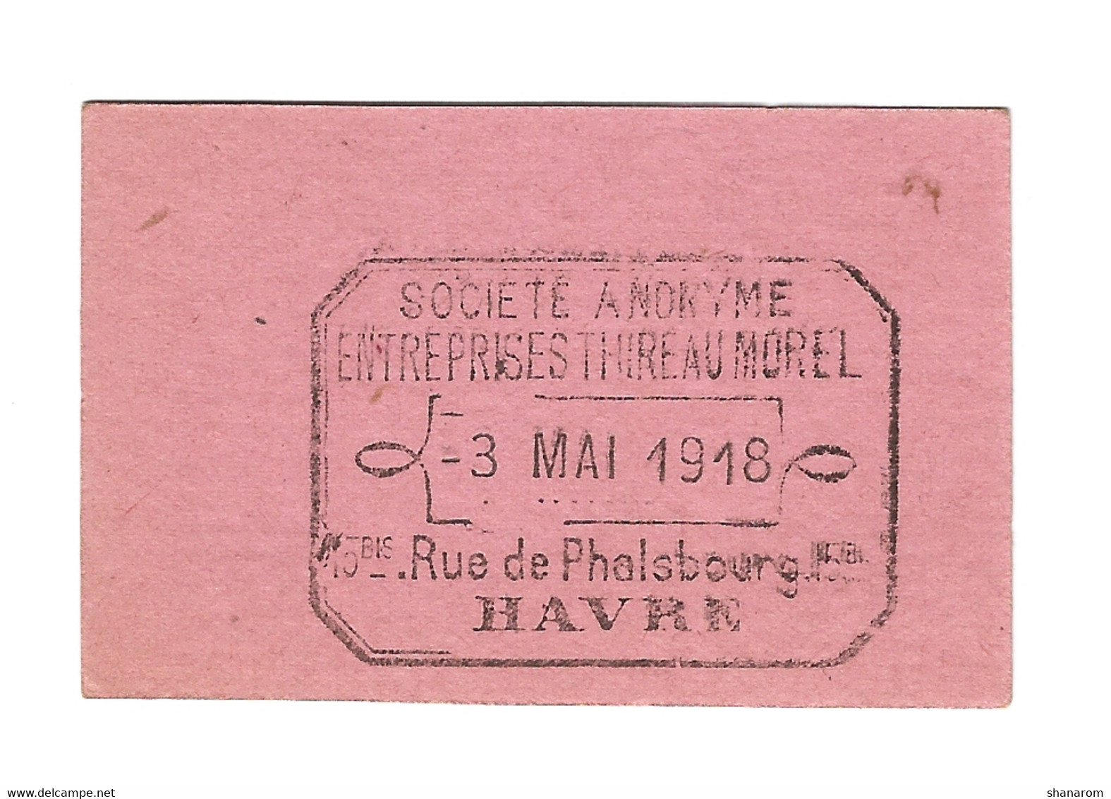 1914-1918 // LE HAVRE (76) // 1918 // ENTREPRISE THIREAU MOREL // Bon De Trente Centimes - Bons & Nécessité