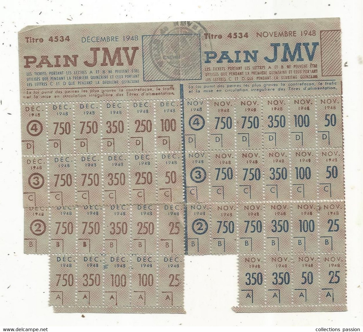 Titre 4534, PAIN JMV, Novembre Et Décembre 1948, Carte, Ville De NEVERS - Ohne Zuordnung