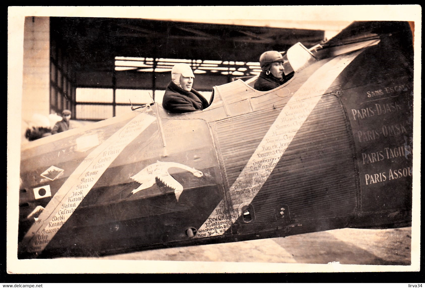 CARTE PHOTO VÉRITABLE : AVIATION ET  AVIATEURS- COSTE ET LE BRIX GROS PLAN DANS LEUR AVION - Cartes Stéréoscopiques