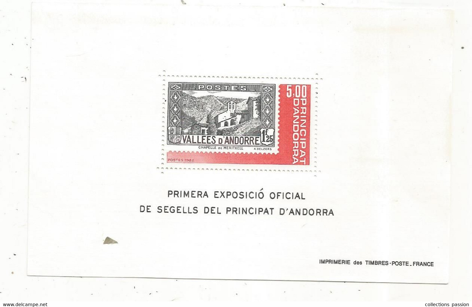 Primera Exposicio Oficial De Segells Del Principat D'ANDORRA , Chapelle De MERITXELL ,neuf, 2 Scans - Unused Stamps