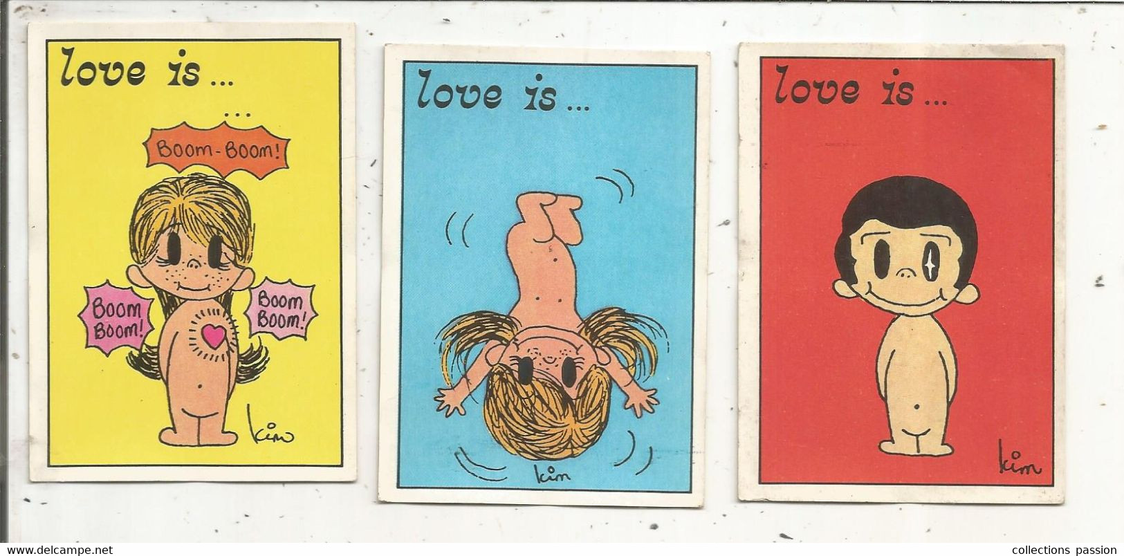 Figurine PANINI, Los Angeles Times 1975, LOVE IS....., Illustrateur : Kim , N° 1/2/6 , LOT DE 3 CARTES - Autres & Non Classés