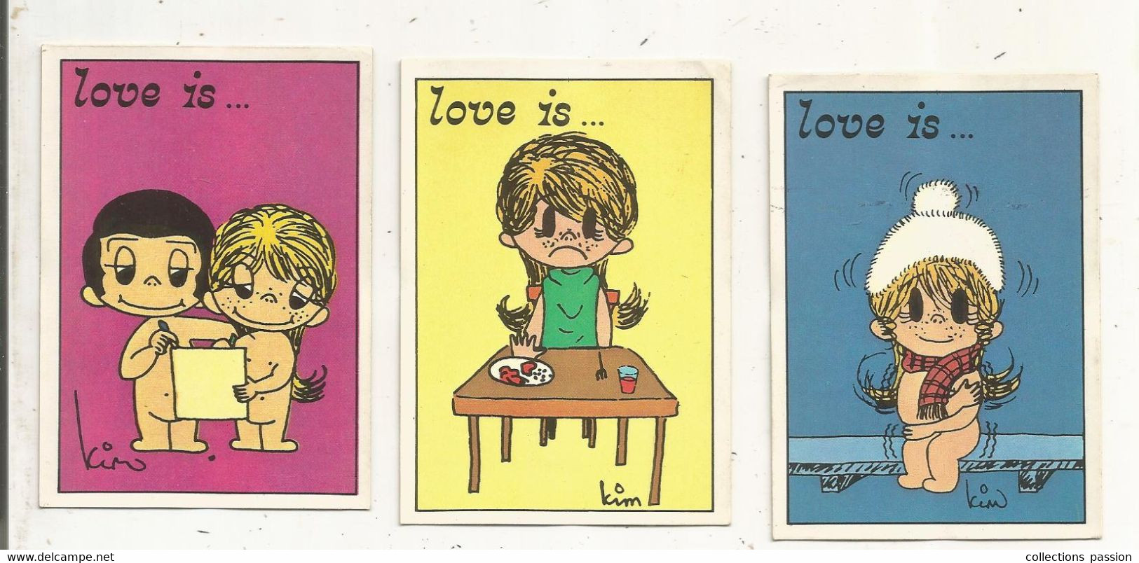 Figurine PANINI, Los Angeles Times 1975, LOVE IS....., Illustrateur : Kim , N° 7/10/13 , LOT DE 3 CARTES - Sonstige & Ohne Zuordnung