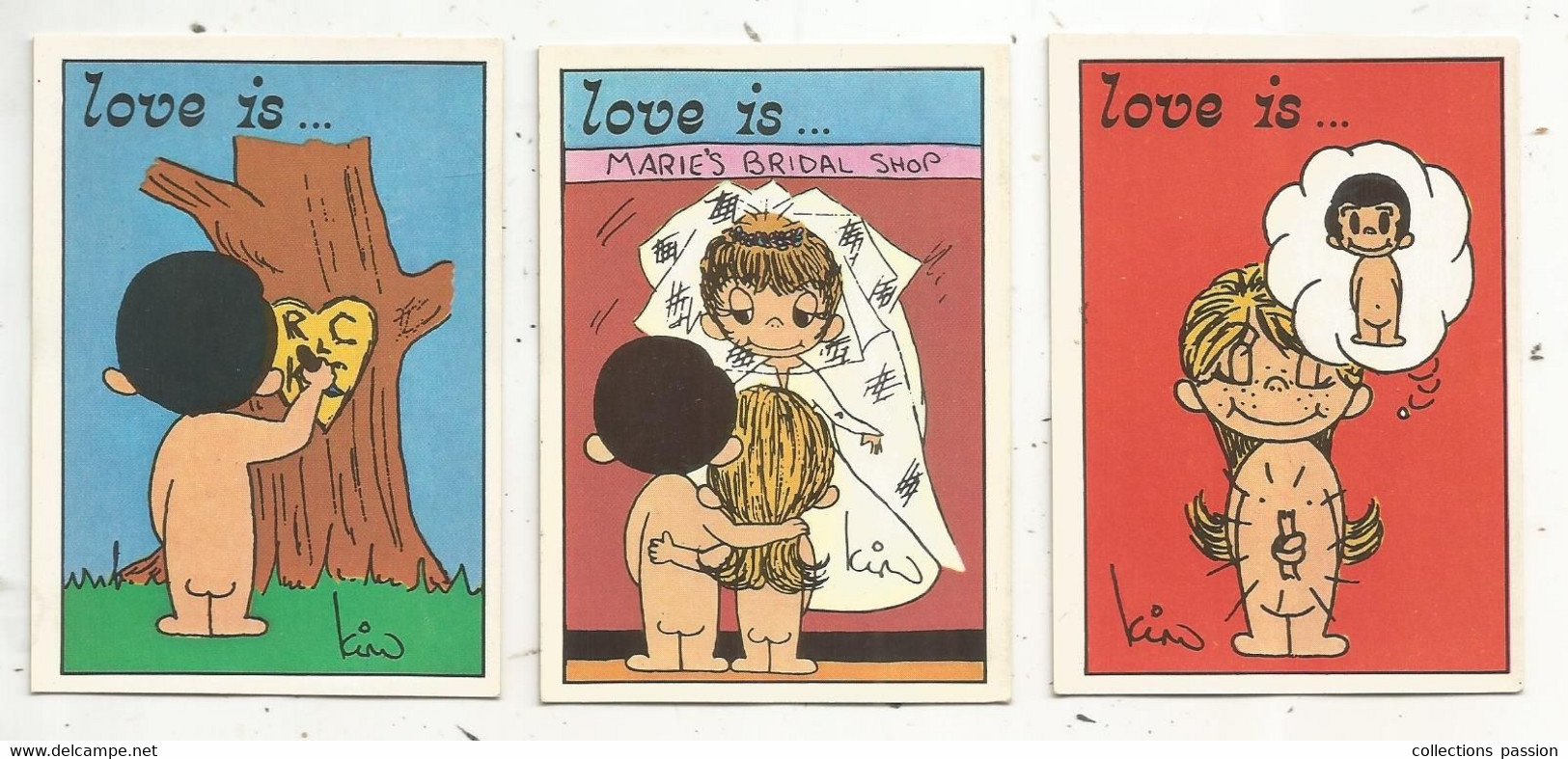 Figurine PANINI, Los Angeles Times 1975, LOVE IS....., Illustrateur : Kim , N° 14/15/16 , LOT DE 3 CARTES - Autres & Non Classés