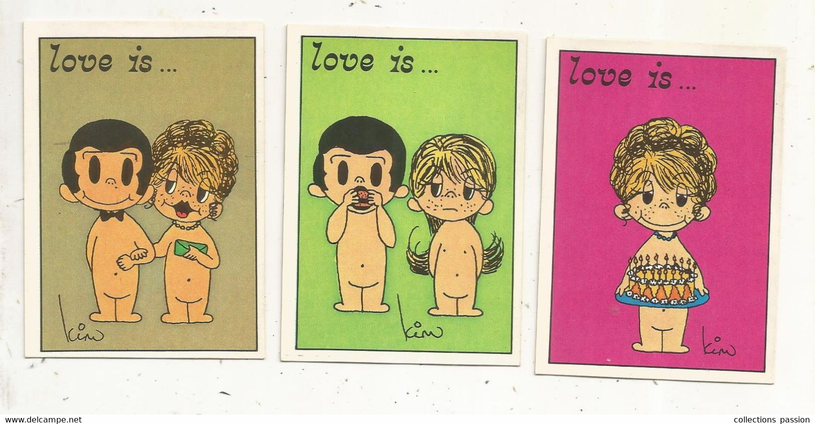 Figurine PANINI, Los Angeles Times 1975, LOVE IS....., Illustrateur : Kim , N° 22/25/30 , LOT DE 3 CARTES - Autres & Non Classés