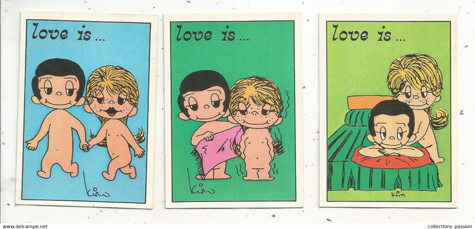 Figurine PANINI, Los Angeles Times 1975, LOVE IS....., Illustrateur : Kim , N° 35/36/39 , LOT DE 3 CARTES - Andere & Zonder Classificatie