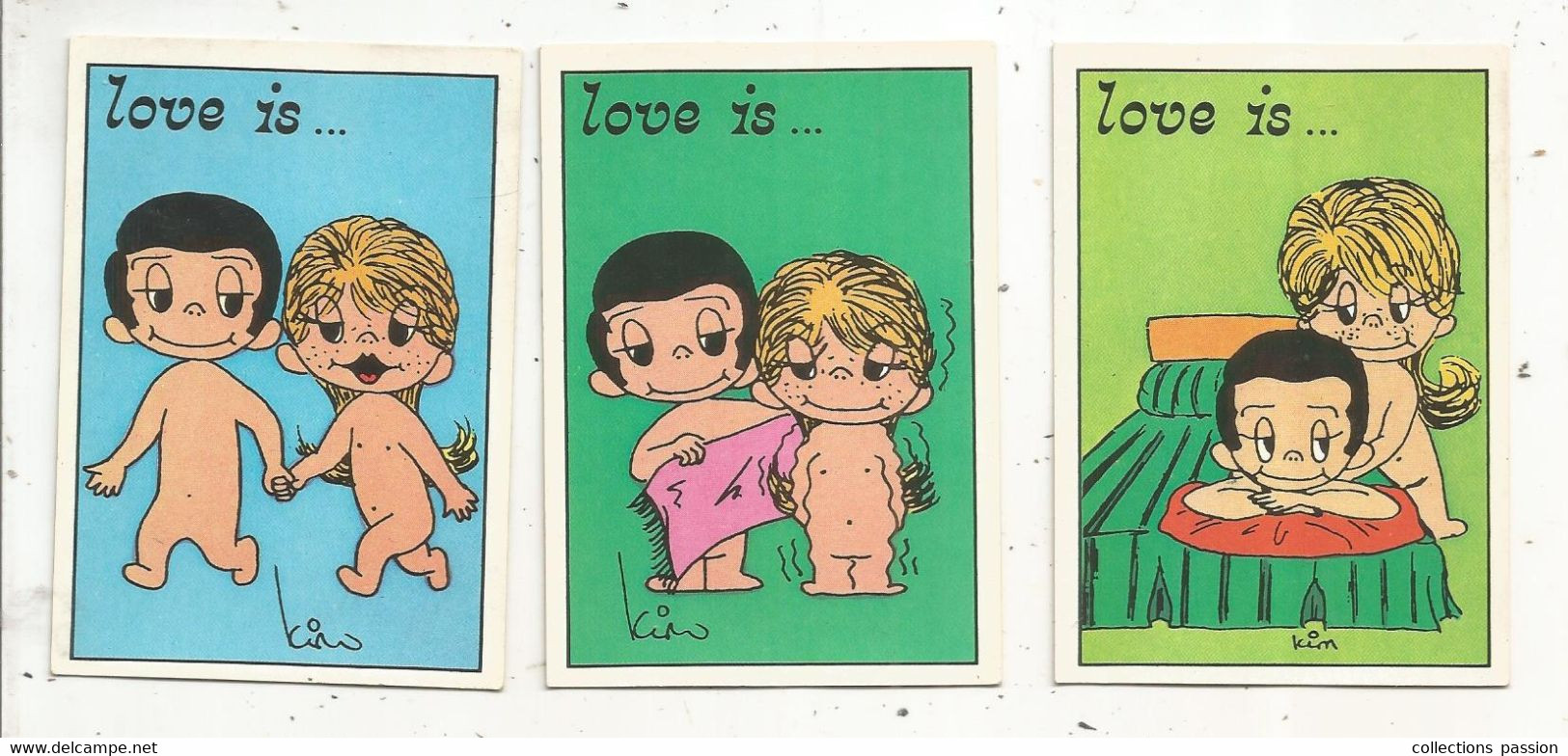 Figurine PANINI, Los Angeles Times 1975, LOVE IS....., Illustrateur : Kim , N° 35/36/39 , LOT DE 3 CARTES - Other & Unclassified