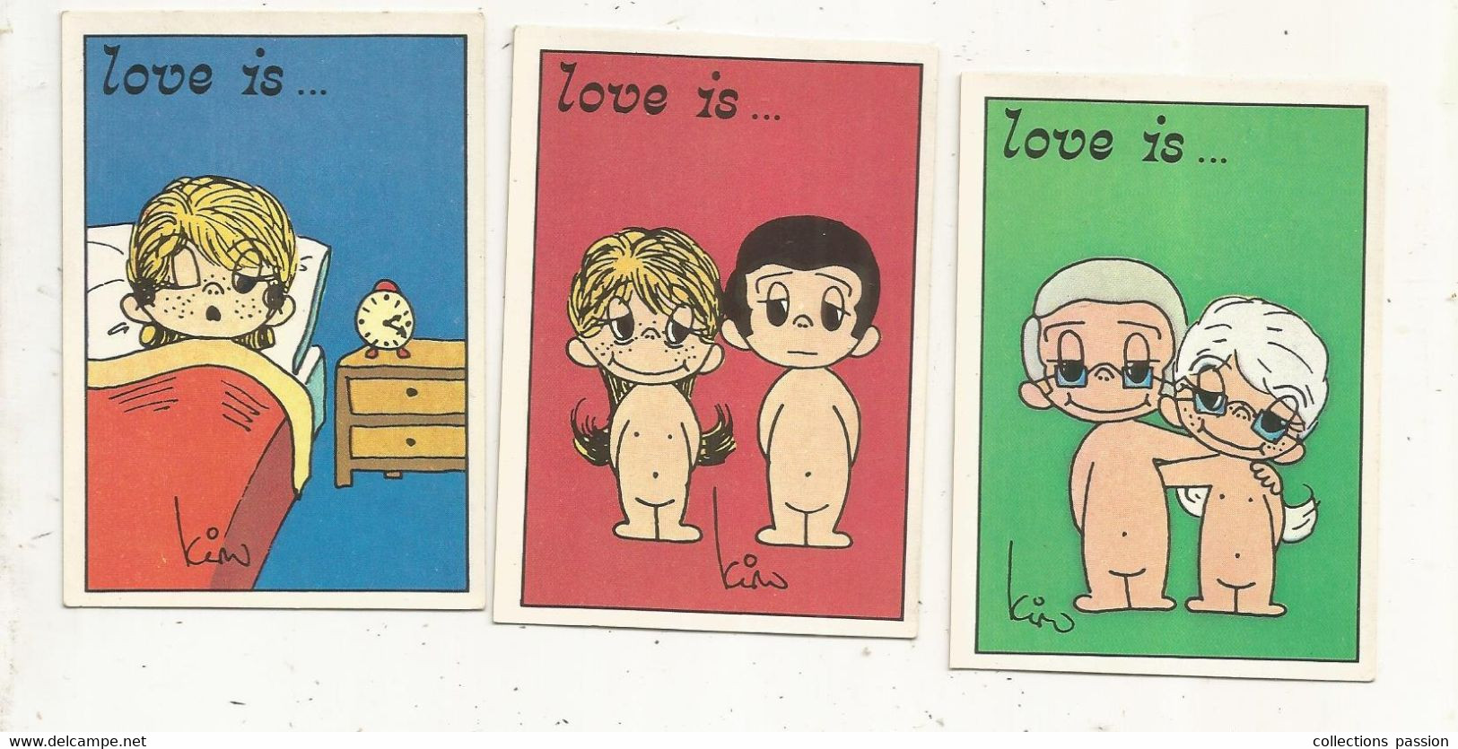 Figurine PANINI, Los Angeles Times 1975, LOVE IS....., Illustrateur : Kim , N° 42/44/45 , LOT DE 3 CARTES - Sonstige & Ohne Zuordnung