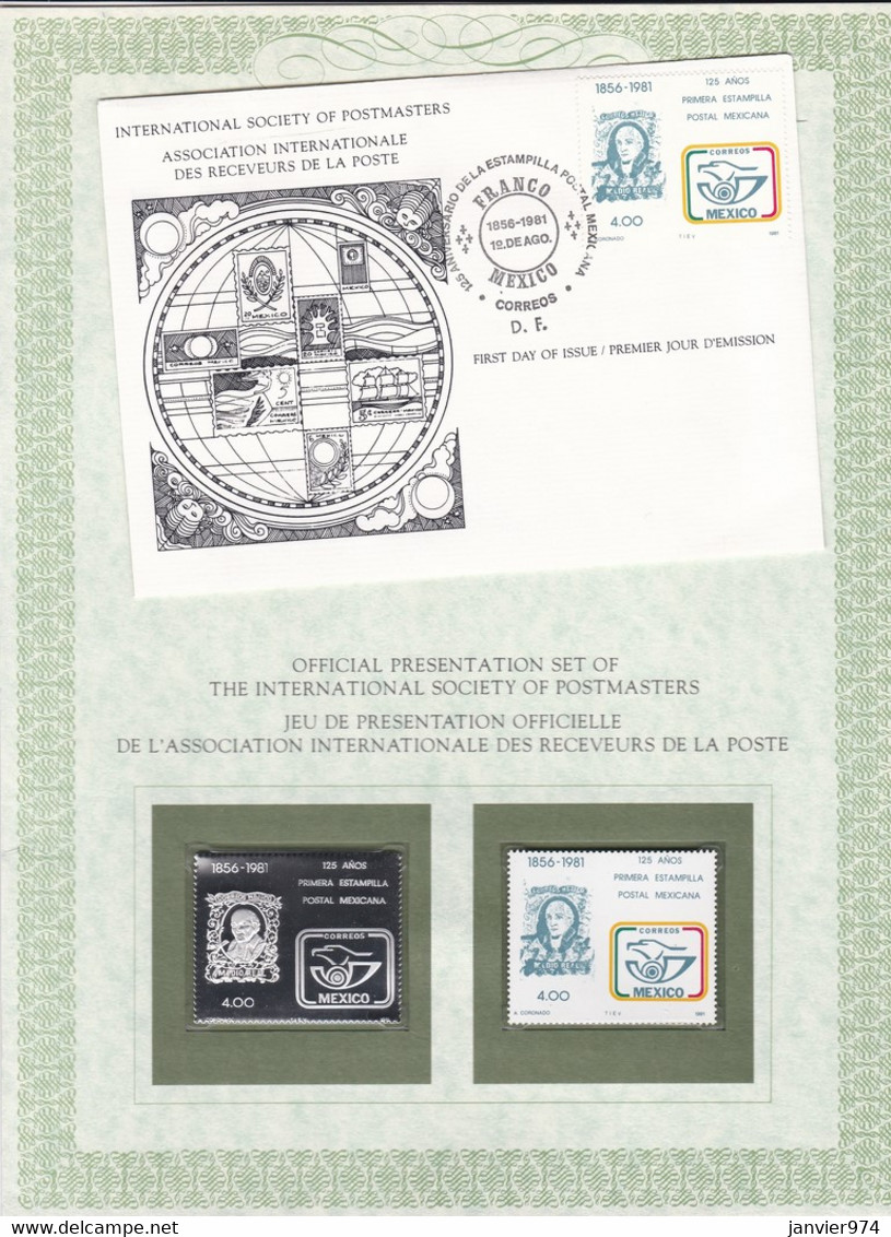 1981 Timbre Argent + Timbre Neuf + Enveloppe 1er Jour, 125e Anni. De L’émission Du 1er Timbre . FDC - Mexiko