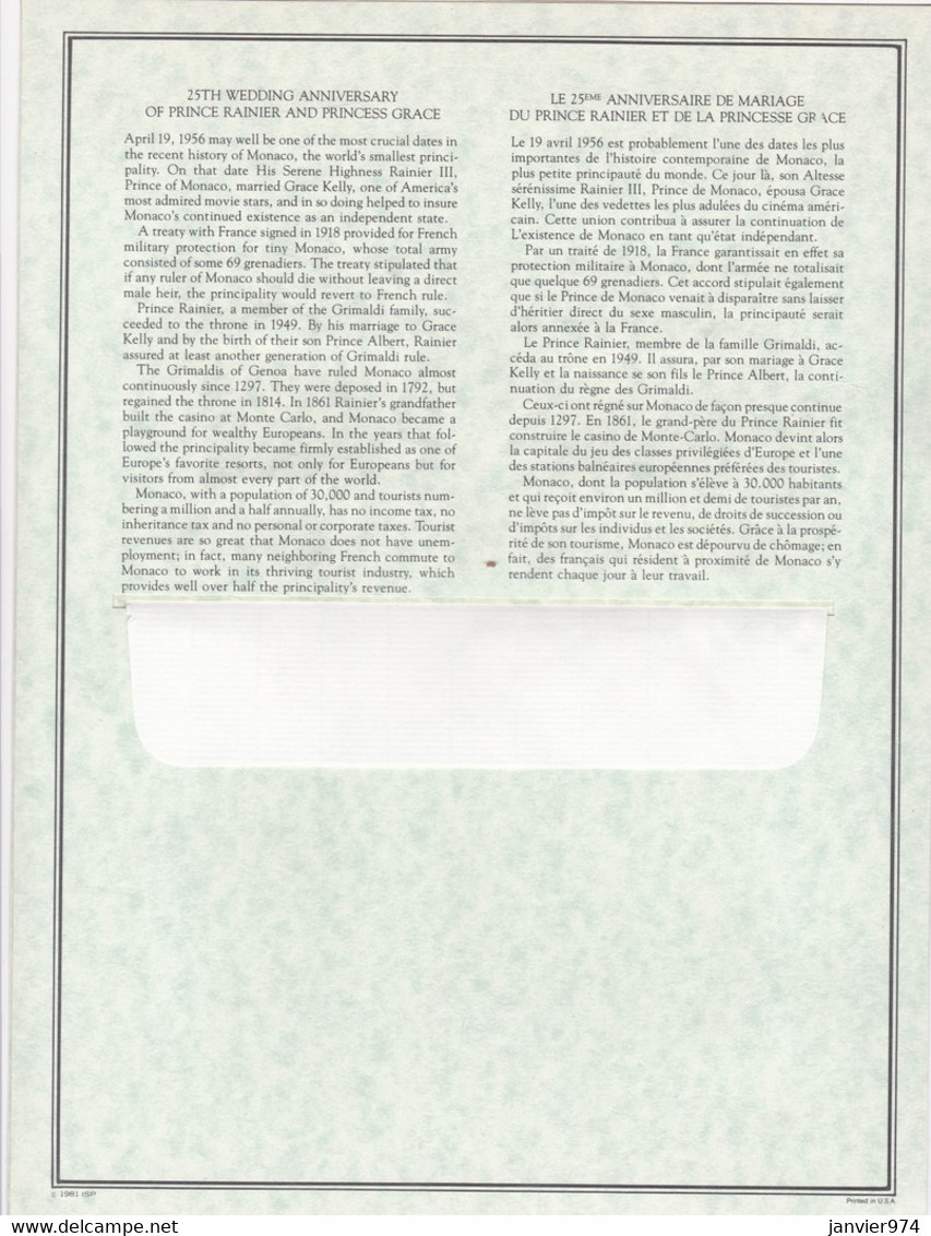 1981 Timbre Argent + Timbre Neuf + Enveloppe 1er Jour, 25e Anniversaire Du Mariage Princier, FDC - FDC