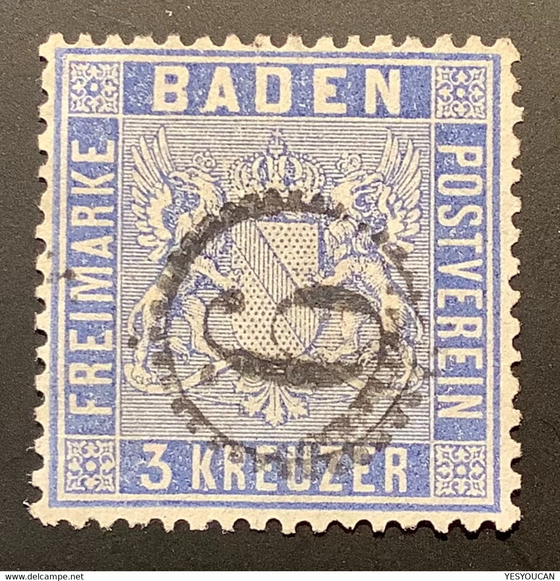 Baden Mi 10 C DIE GUTE FARBE Geprüft Stegmüller BPP 1860 3 Kr VEILCHENBLAU Gestempelt UHRRADSTEMPEL 9  (Bade - Used