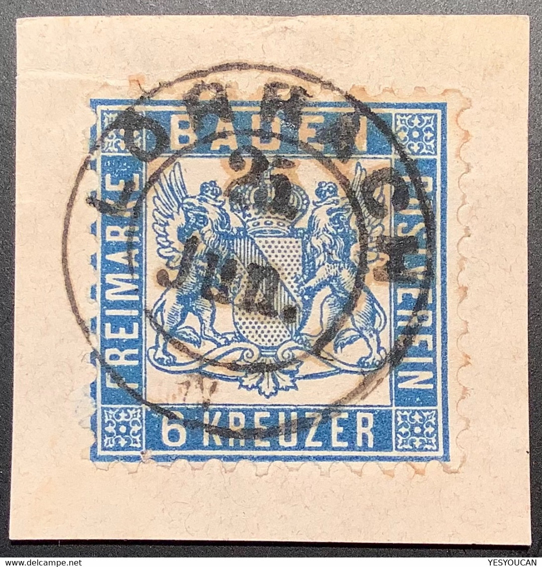 Baden Mi 19b GUTE FARBE Geprüft Stegmüller BPP 1862 6 Kr PREUSSISCHBLAU Gestempelt LÖRRACH Briefstück  (Bade - Used