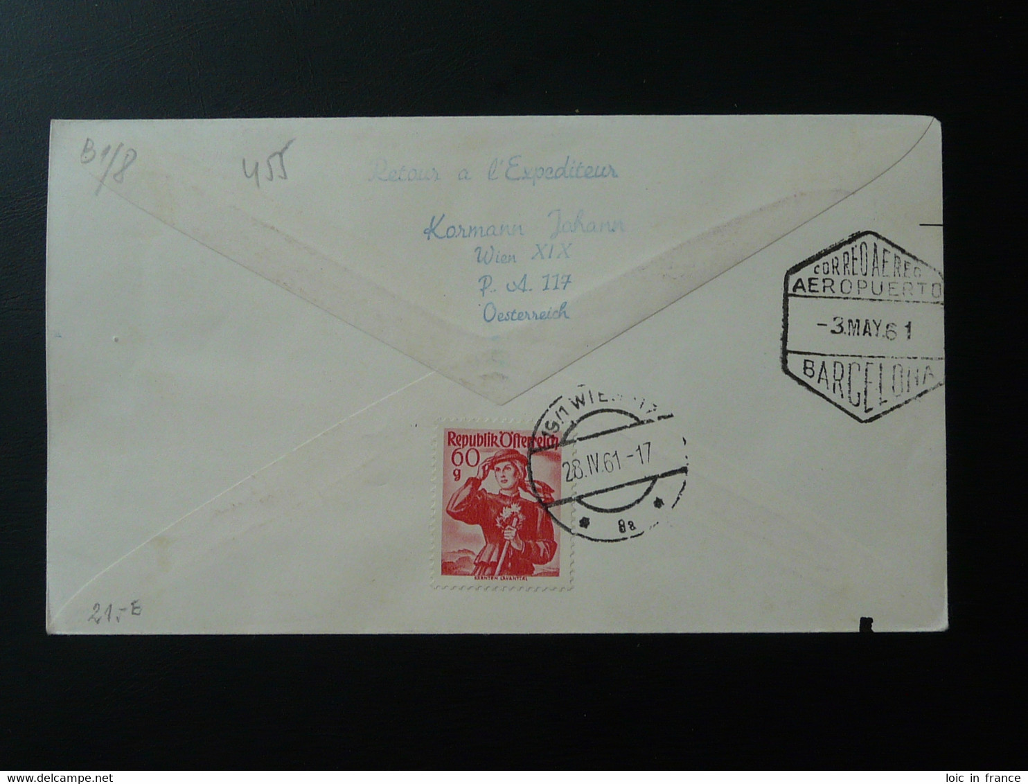 Lettre Premier Vol First Flight Cover Wien Barcelona AUA Austrian Airlines 1961 (ex 1) - Cartas & Documentos