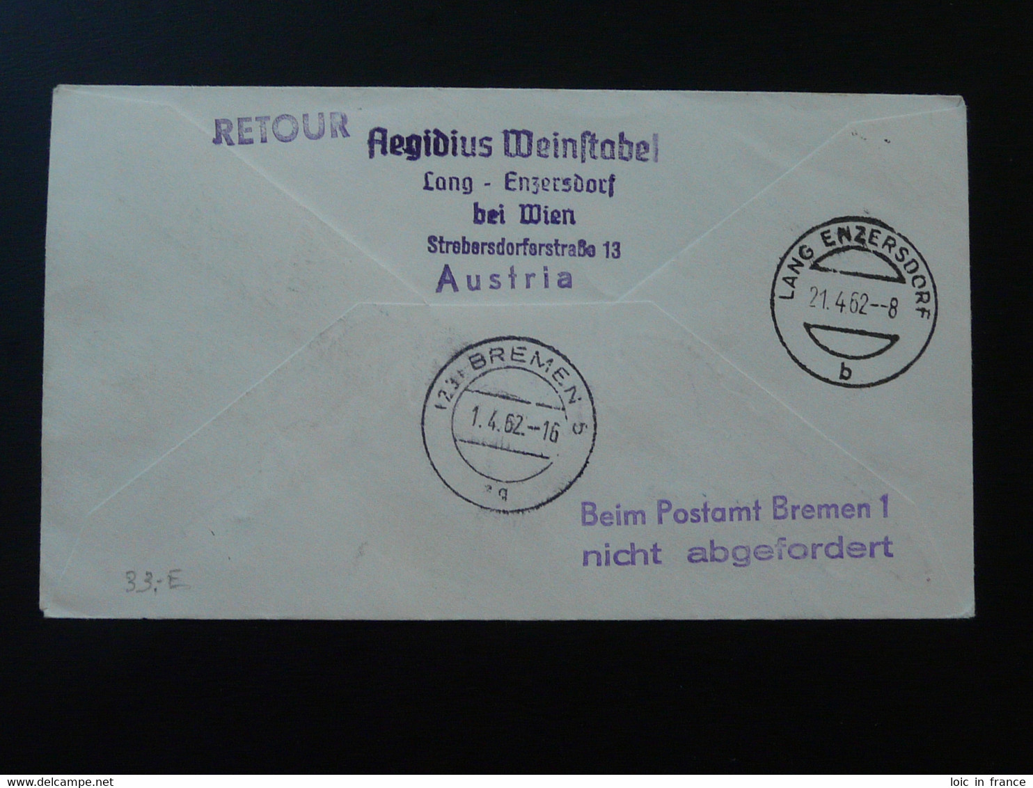 Lettre Premier Vol First Flight Cover Wien Bremen Lufthansa 1962 (ex 3) - Cartas & Documentos