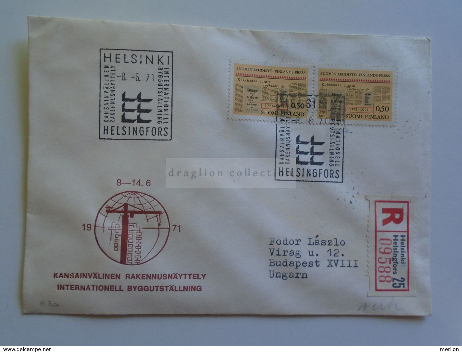 D179751  Suomi Finland Registered Cover - Cancel  Helsinki Helsingfors 1971    Sent To Hungary - Lettres & Documents