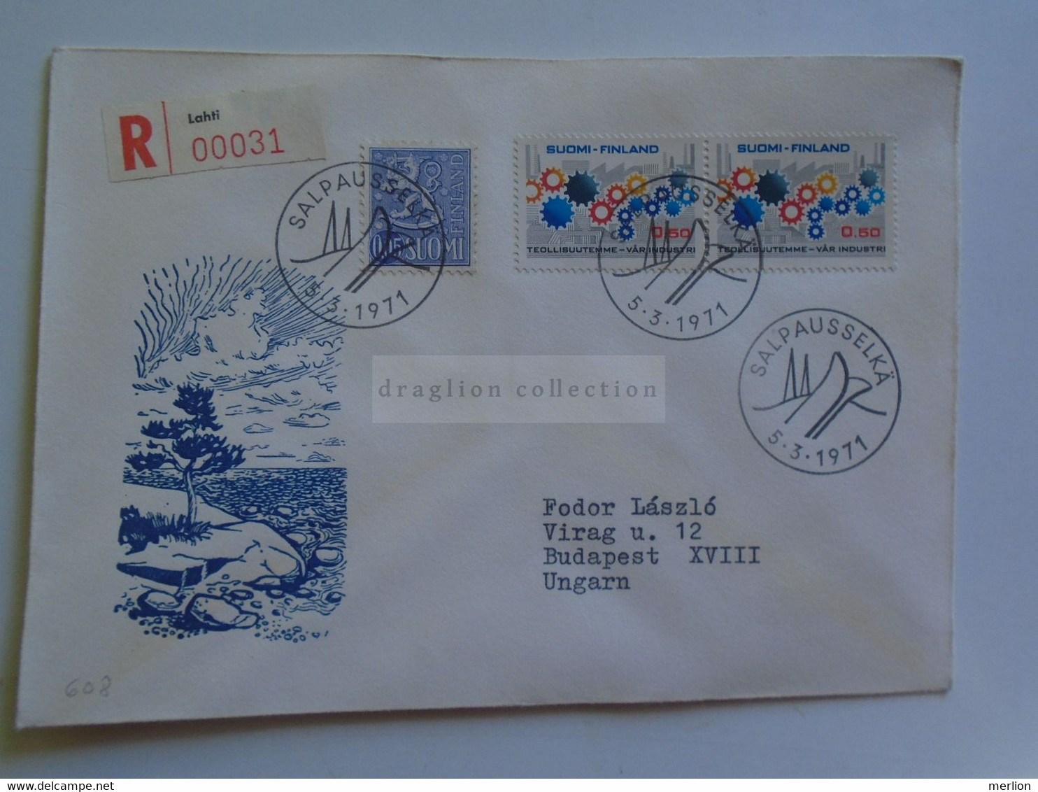 D179710    Suomi Finland Registered Cover - Cancel LAHTI 1971 - Salpausselkä    Sent To Hungary - Storia Postale