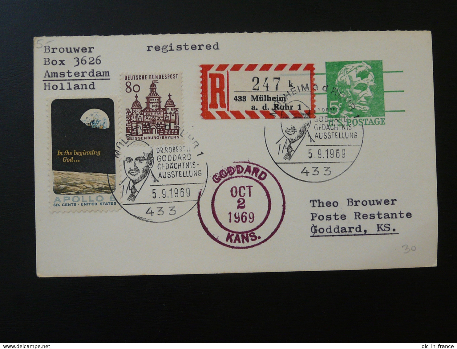 Entier Postal Stationery Card Espace Space Robert Goddard Ausstellung Mulheim 1969 - 1961-80