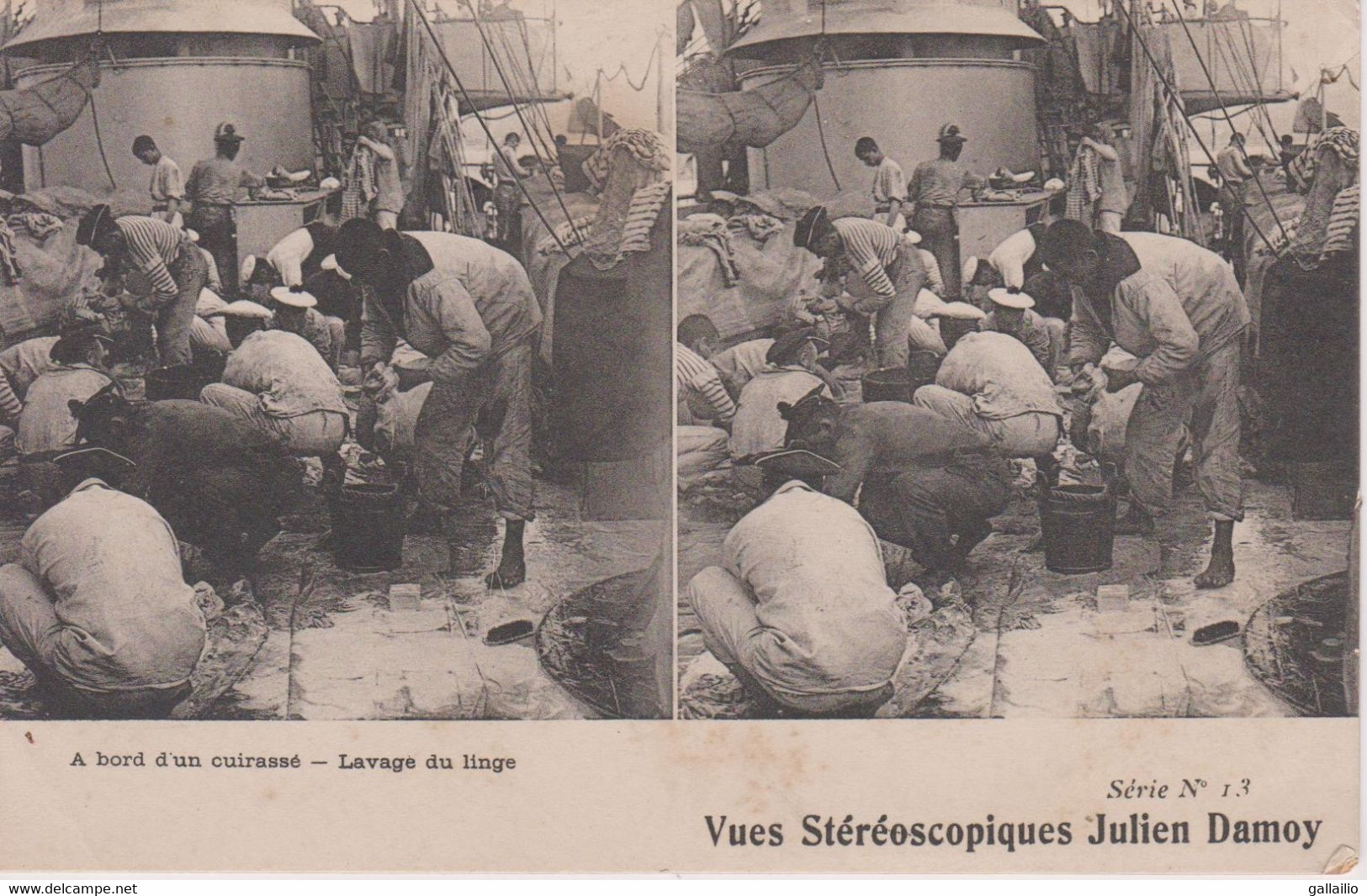 CARTE STEREO A BORD D'UN CUIRASSE LAVAGE DU LINGE - Cartes Stéréoscopiques