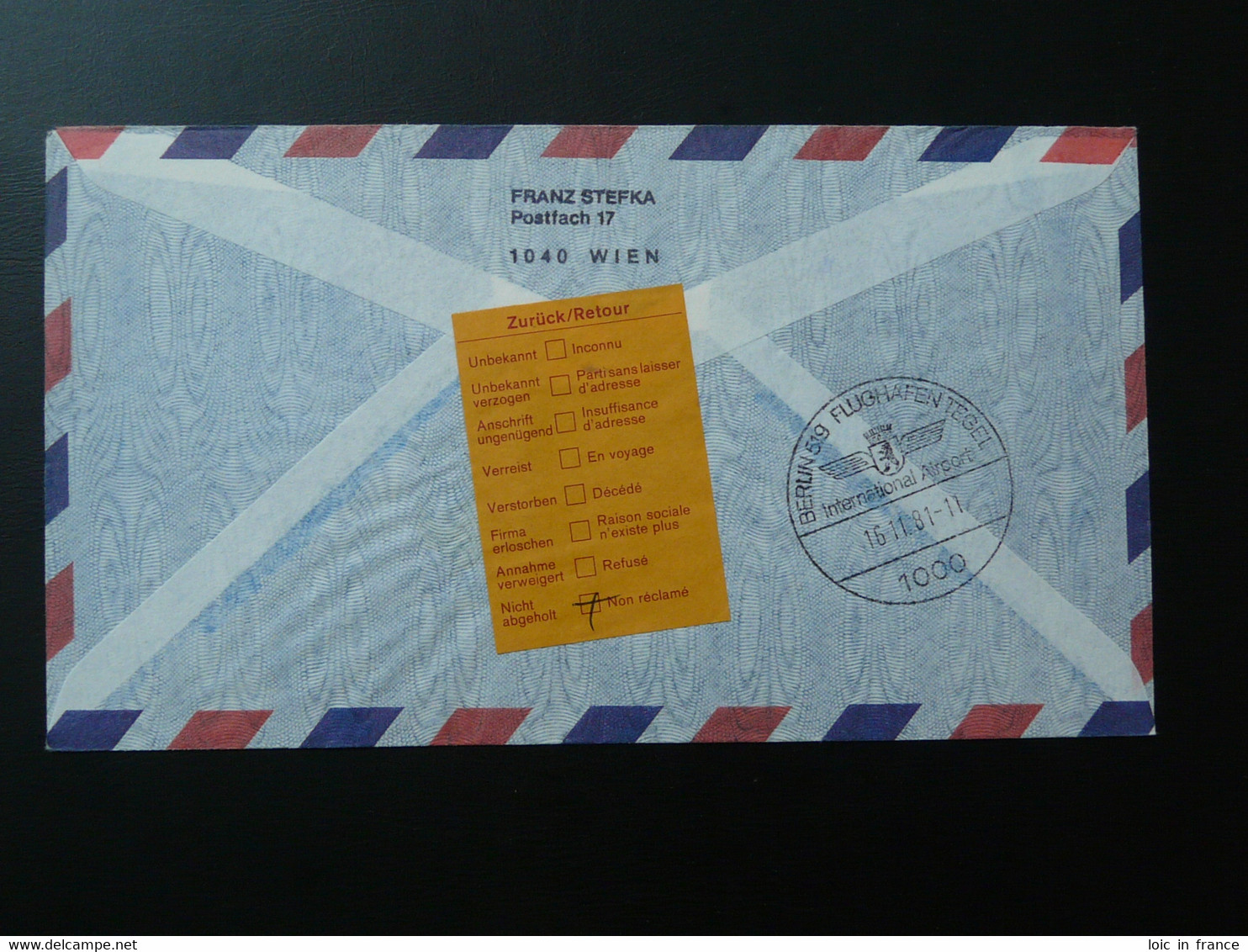 Lettre Vol Flight Cover Flugpost Wien Vereinte Nationen --> Berlin 1981 - Cartas & Documentos