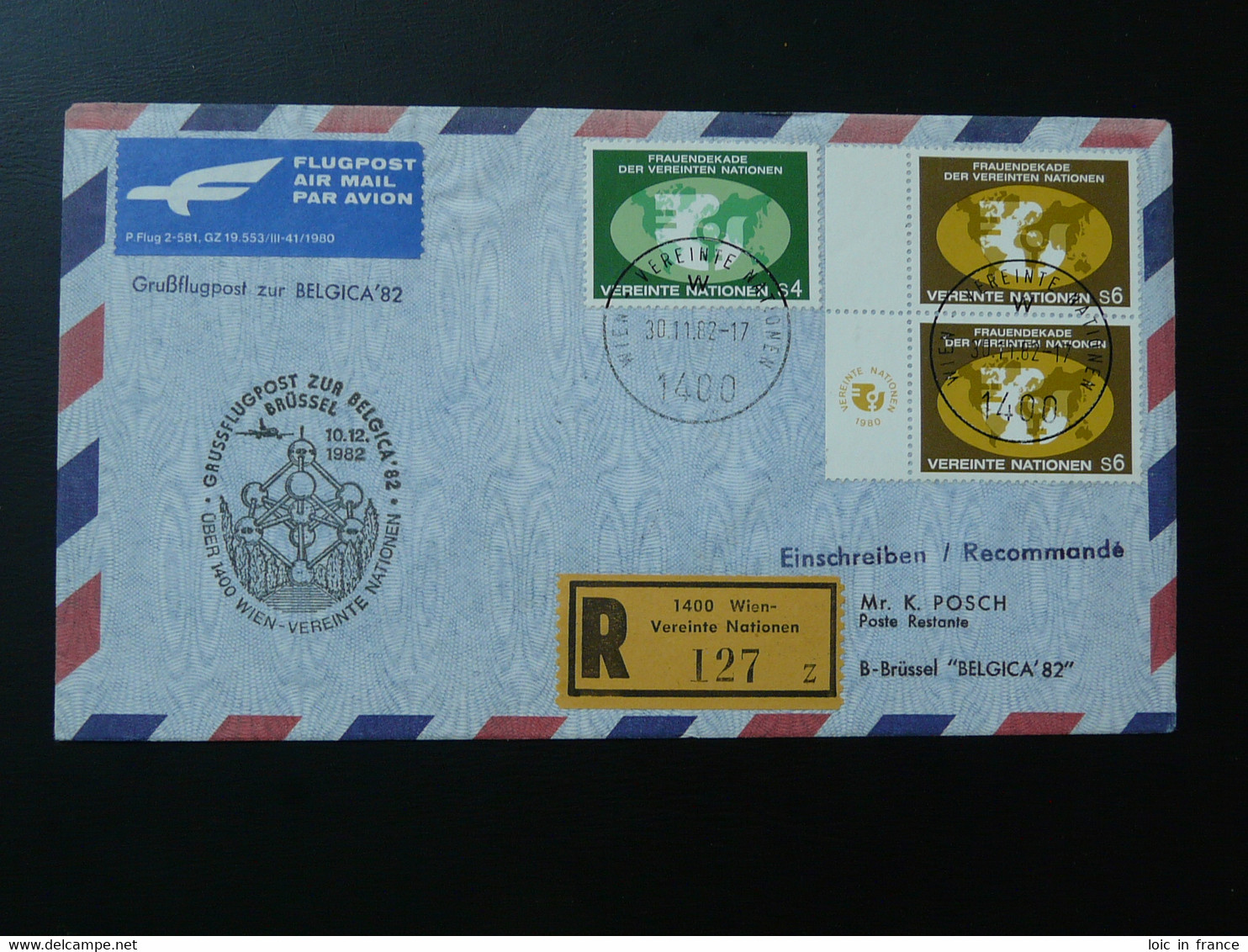 Lettre Vol Flight Cover Flugpost Wien Vereinte Nationen --> Bruxelles Belgica 1982 - Lettres & Documents