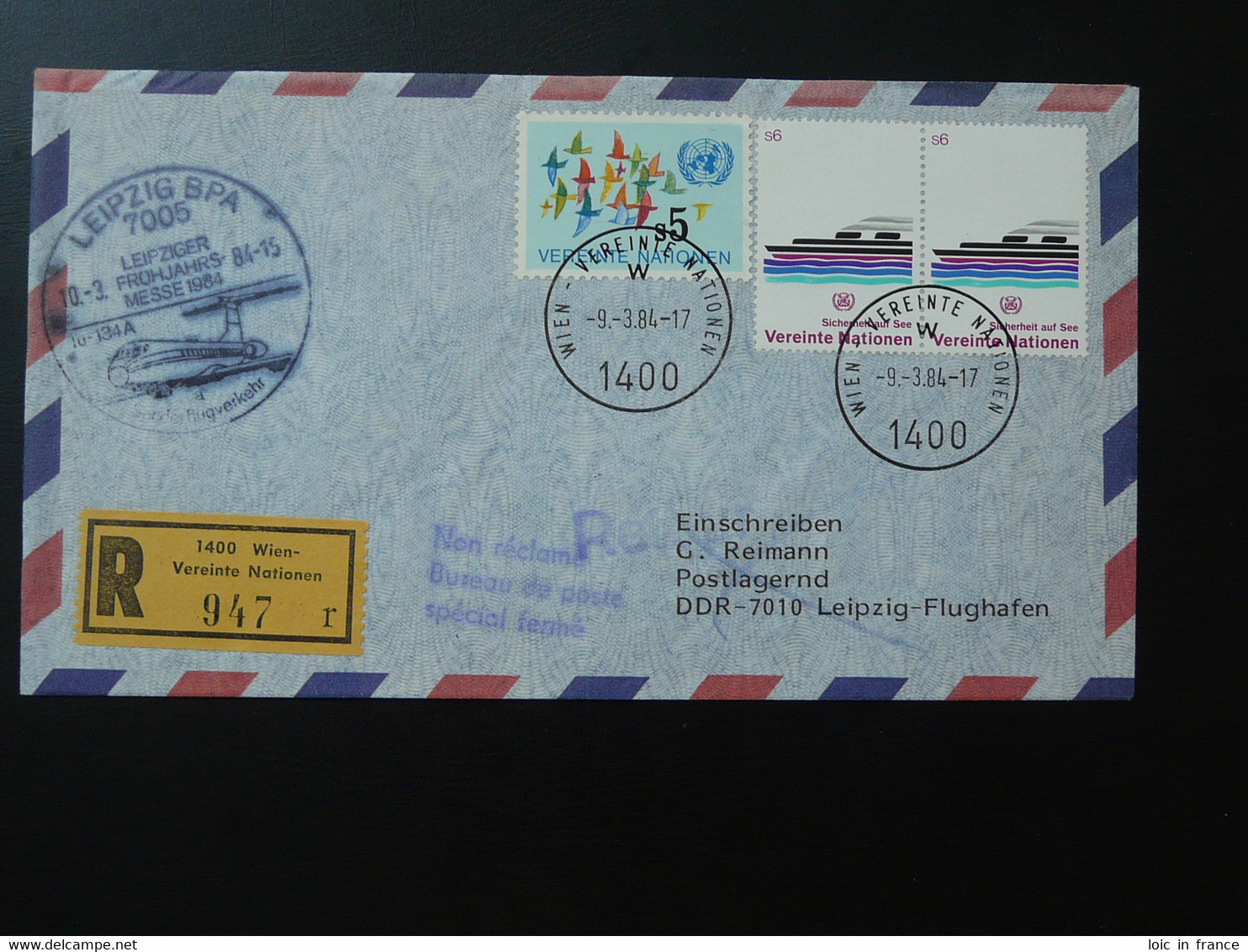 Lettre Vol Registered Flight Cover Flugpost Wien Vereinte Nationen --> Leipziger Messe 1984 - Covers & Documents