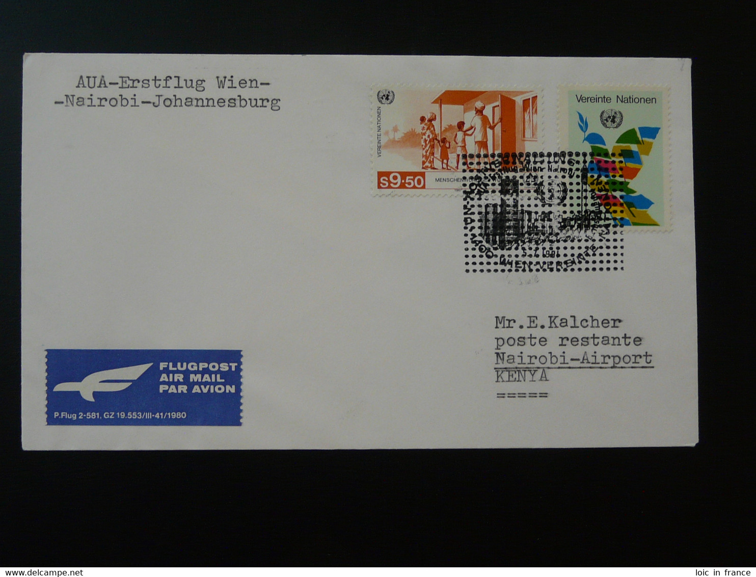 Lettre Premier Vol First Flight Cover Wien Nairobi AUA Austrian Airlines 1991 - Cartas & Documentos