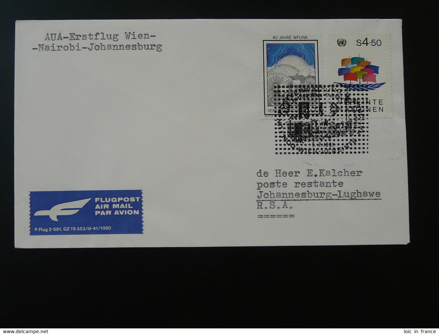 Lettre Premier Vol First Flight Cover Wien Johannesburg AUA Austrian Airlines 1991 - Briefe U. Dokumente